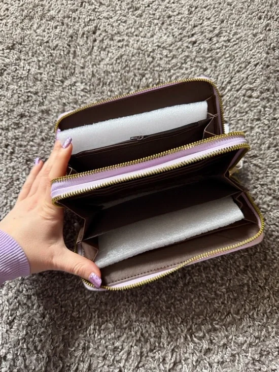 Butterfly-Embossed Double Zip Wallet - Lavender - Picture 6 of 10